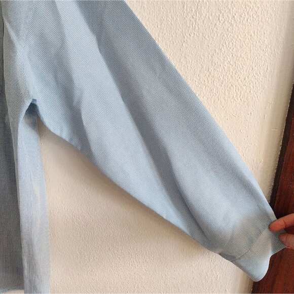 Pronto Uomo Mens L Buttton Down Dress Shirt Long Sleeve No Iron Blue White Check - Picture 6 of 7